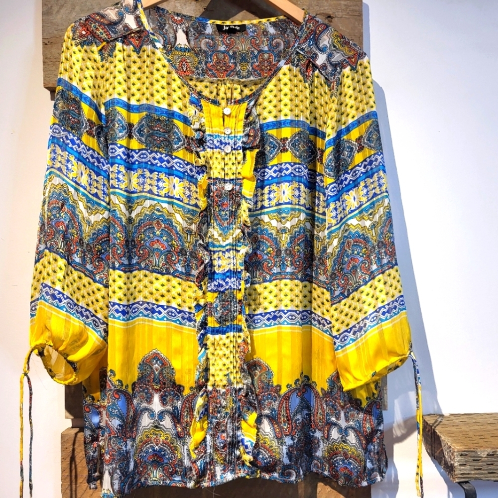 Jac Dale Bohemian Yellow and Blue Women's Top